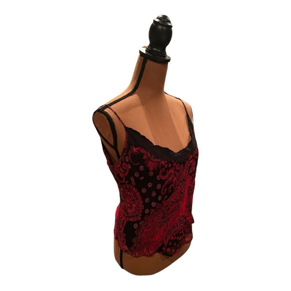 Vintage René Derhy Black & Red Cami with sequins & lace trim Size M #B63 - Picture 2 of 6